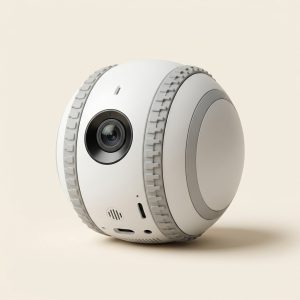 White Smart Cat Companion Robot with camera on an ivory background