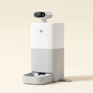 White smart cat feeder with 360° HD camera