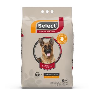 Select Quality Dog Food bag, beef flavour, with a German Shepherd on the front